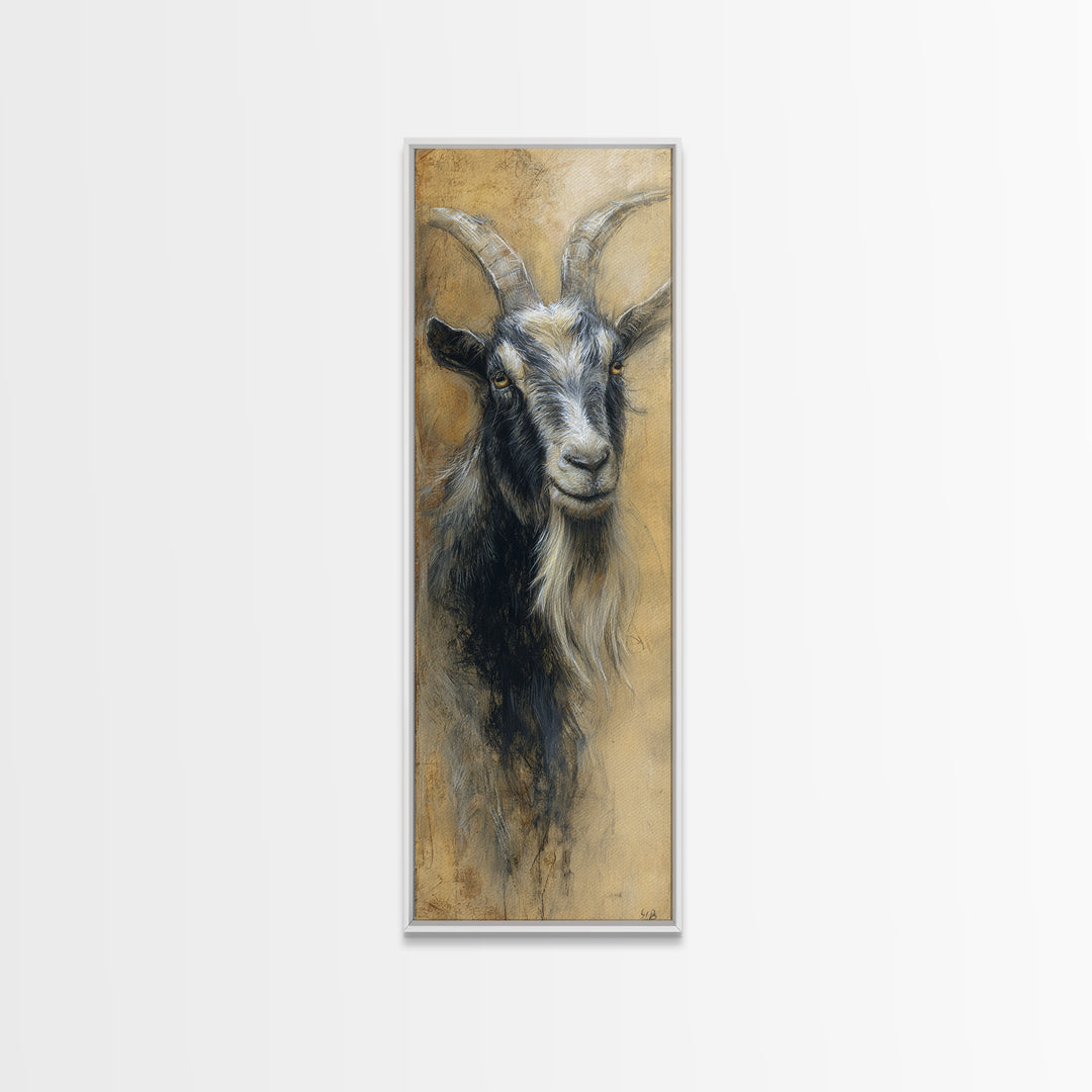 Goat Portrait with Rustic Folk Art Personality Canvas Print, Animal Art, Fine Art Print, Living Room Decor, Fine Art, Creature, ANI-1x3-57