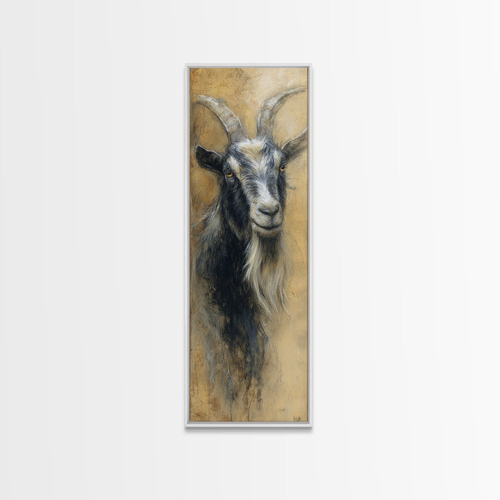 Goat Portrait with Rustic Folk Art Personality Canvas Print, Animal Art, Fine Art Print, Living Room Decor, Fine Art, Creature, ANI-1x3-57
