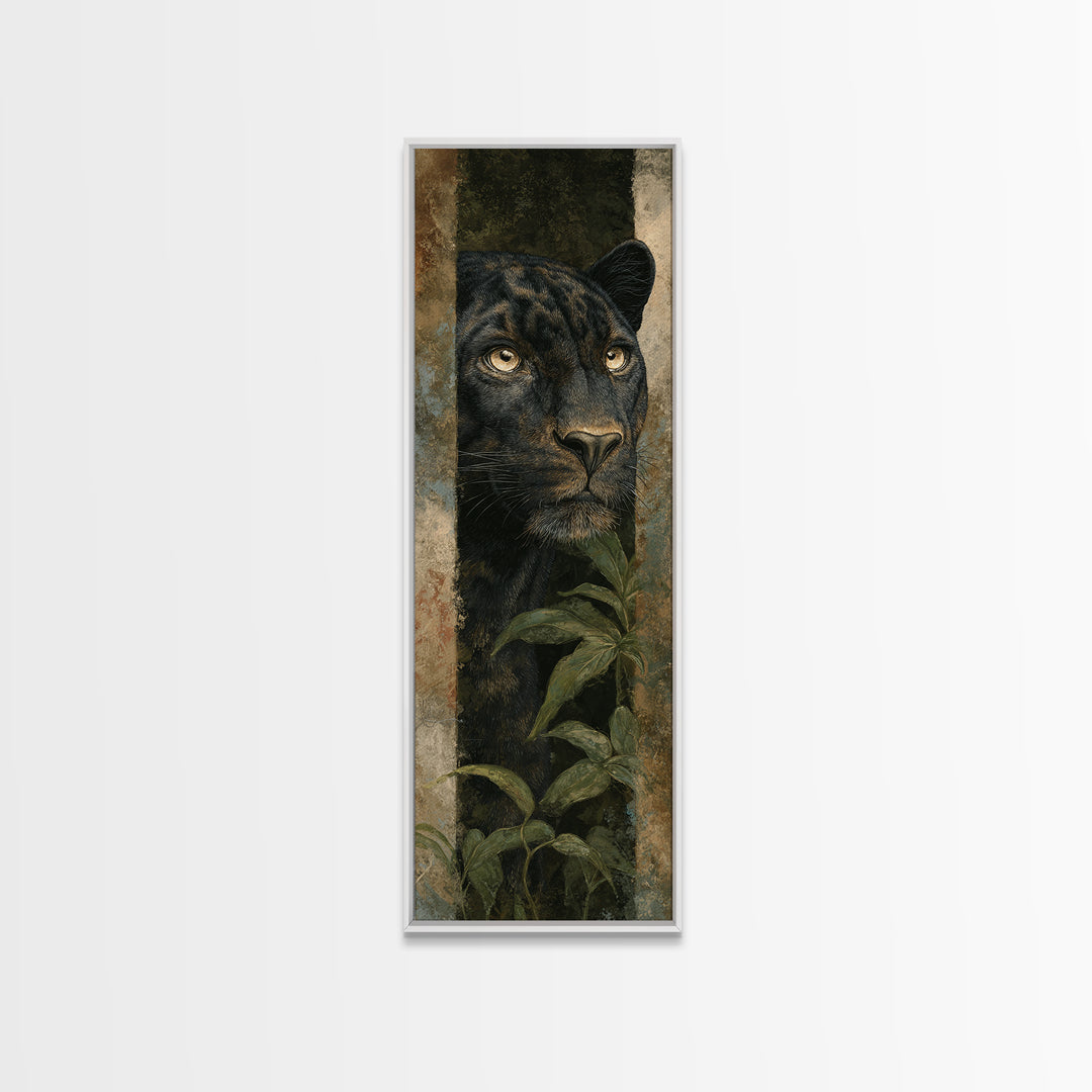 Dramatic Black Panther Emerging from Deep Jungle Canvas Print, Animal Art, Modern Decor, Living Room Decor, Creature, ANI-1x3-66