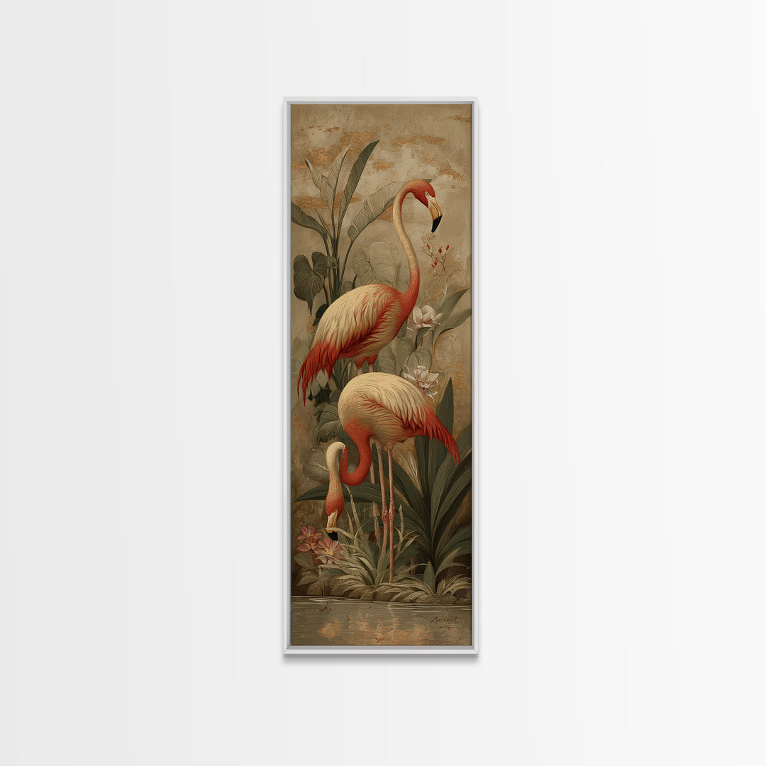Flamingo Pair in Elegant Coral and Cream Canvas Print, Animal Art, Contemporary Art, Living Room Decor, Fine Art, Creature, ANI-1x3-7