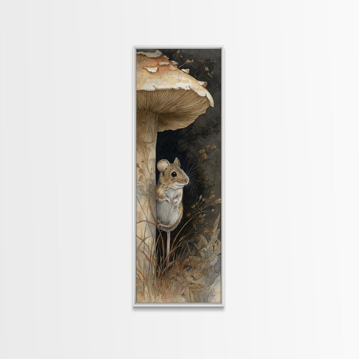 Tiny Field Mouse Framed Canvas Print, Animal Art, Trendy Wall Art, Living Room Decor, Fine Art, Creature, Textured Painting, ANI-1x3-70