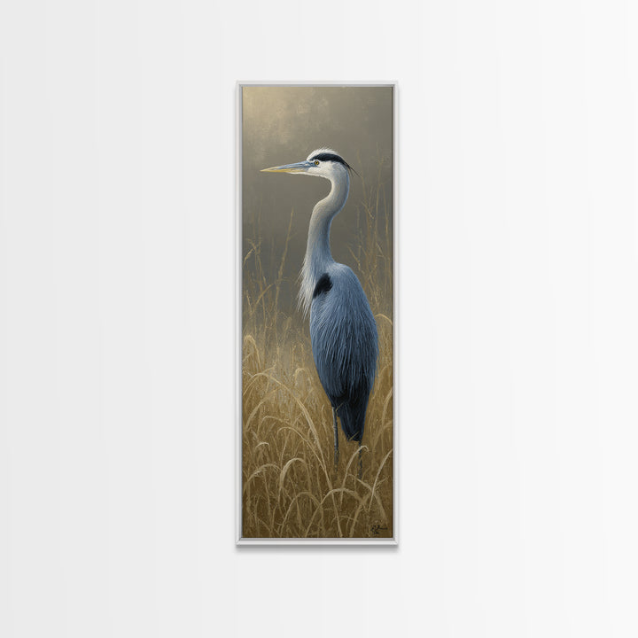Blue Heron Standing Framed Canvas Print, Animal Art, Nursery, Living Room Decor, Creature, Modern Decor, Fine Art Print, ANI-1x3-71