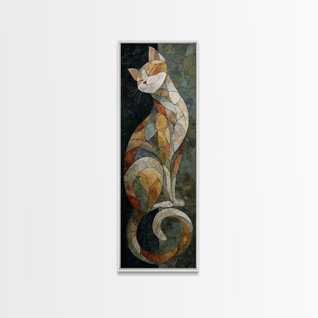 Sleeping Cat Curled Canvas Print, Animal Art, Digital Wall Art, Living Room Decor, Fine Art, Creature, Modern Wall Art, ANI-1x3-72