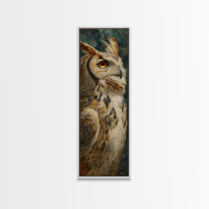 Owl with Moonlit Feathers and Celestial Accents Framed Canvas Print, Animal Art, Living Room Decor, Fine Art, Creature, ANI-1x3-75