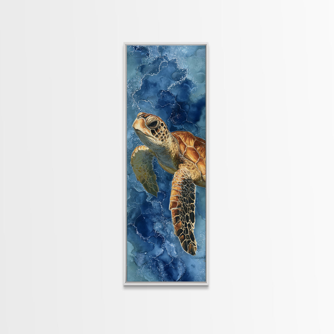 Sea Turtle Drifting Through Luminous Blue Water Canvas Print, Animal Art, Downloadable Art, Living Room Decor, Creature, ANI-1x3-78