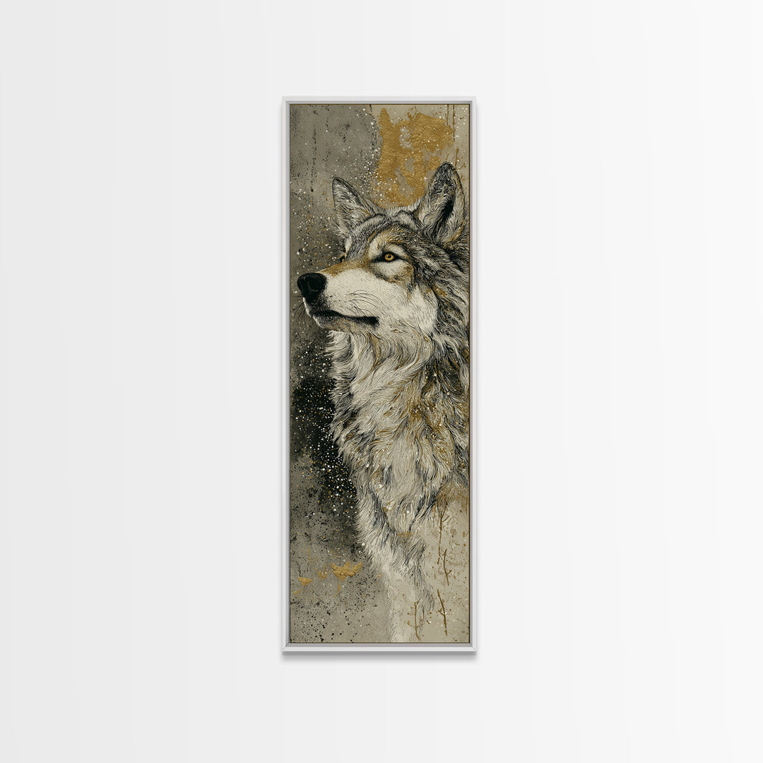 Wolf Silhouette Beneath a Star Filled Sky Canvas Print, Animal Art, Gallery Decor, Living Room Decor, Oil Painting, Creature, ANI-1x3-82