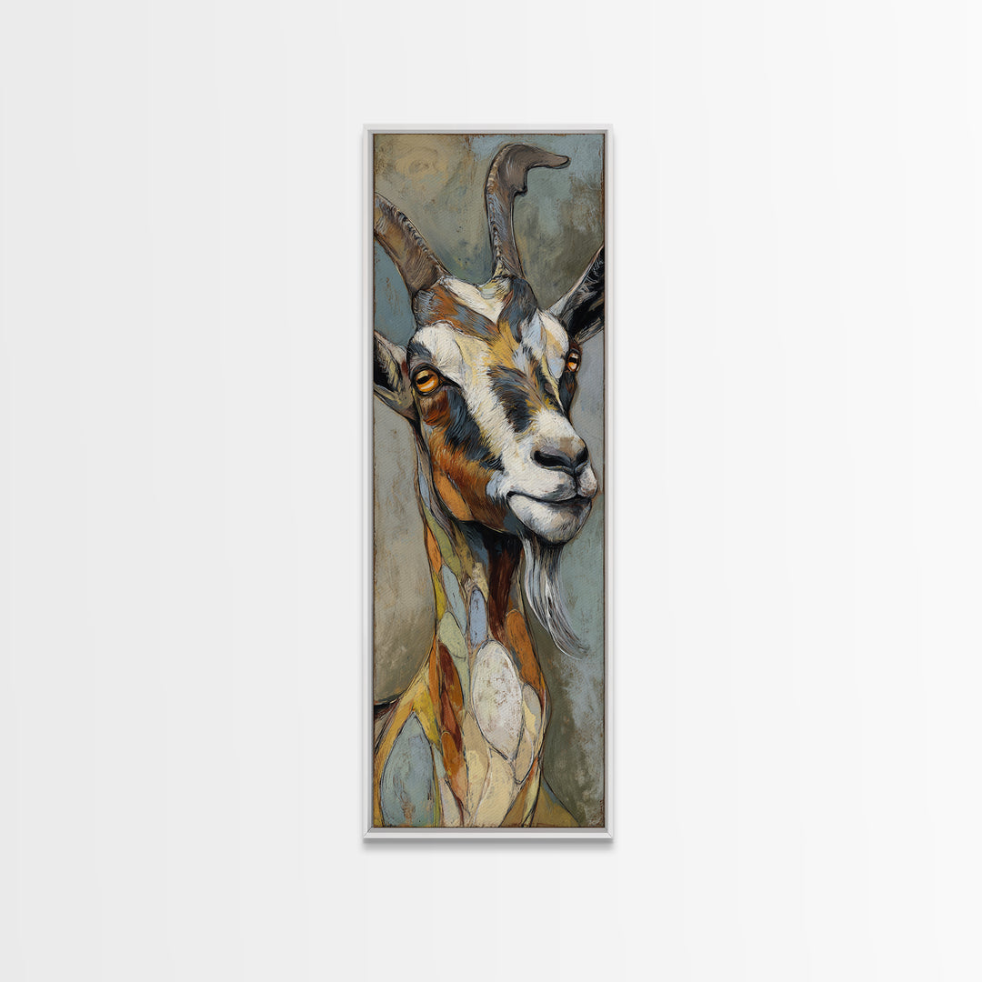 Goat Portrait with Rustic Folk Art Personality Canvas Print, Animal Art, Neutral Decor, Living Room Decor, Fine Art, Creature, ANI-1x3-9