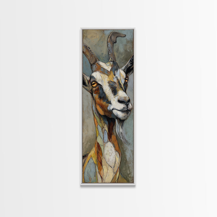 Goat Portrait with Rustic Folk Art Personality Canvas Print, Animal Art, Neutral Decor, Living Room Decor, Fine Art, Creature, ANI-1x3-9