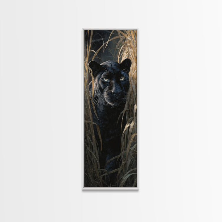 Dramatic Black Panther Emerging from Deep Jungle Canvas Print, Animal Art, Art Print, Living Room Decor, Oil Painting, Creature, ANI-1x3-90