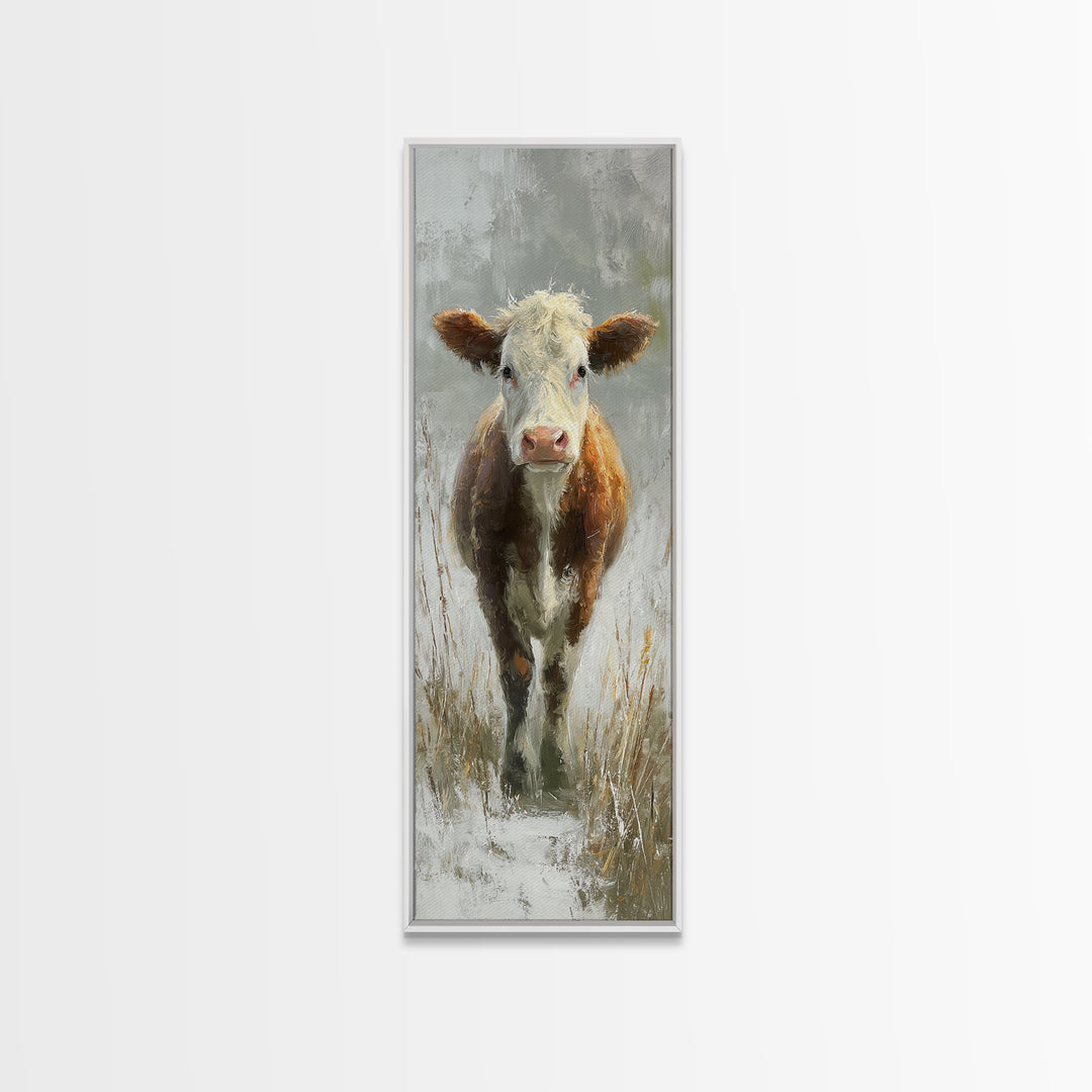 Gentle Cow Portrait Framed Canvas Print, Animal Art, Nursery Art, Living Room Decor, Fine Art, Creature, Luxury Decor, ANI-1x3-91