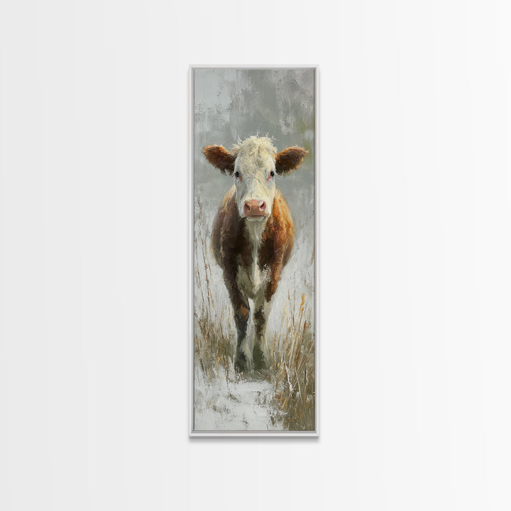 Gentle Cow Portrait Framed Canvas Print, Animal Art, Nursery Art, Living Room Decor, Fine Art, Creature, Luxury Decor, ANI-1x3-91
