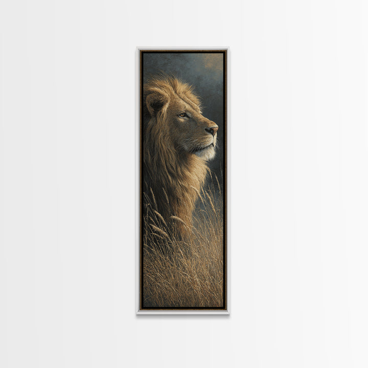 Regal Lion Profile Canvas Print, Animal Art, Minimalist Decor, Living Room Decor, Creature, Oil Painting, Digital Wall Art, ANI-1x3-93