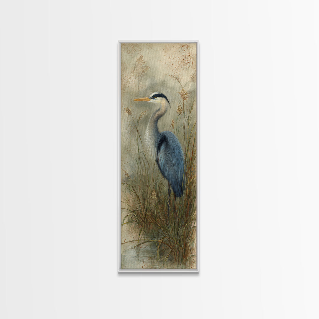 Blue Heron Standing Canvas Print, Animal Art, Cat Art, Living Room Decor, Fine Art, Creature, Art Print, Textured Painting, ANI-1x3-95
