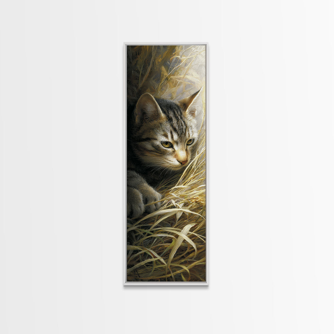 Sleeping Cat Curled Framed Canvas Print, Animal Art, Printable Art, Living Room Decor, Abstract Art, Creature, Downloadable Art, ANI-1x3-96