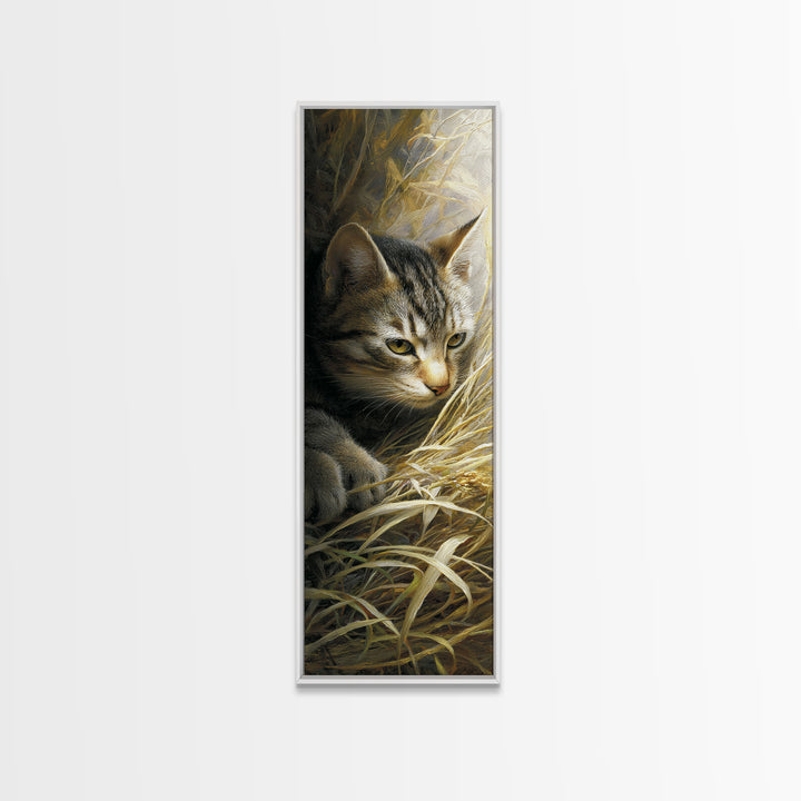 Sleeping Cat Curled Framed Canvas Print, Animal Art, Printable Art, Living Room Decor, Abstract Art, Creature, Downloadable Art, ANI-1x3-96