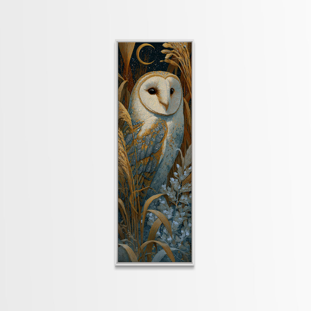 Owl with Moonlit Feathers and Celestial Accents Canvas Print, Animal Art, Safari Nursery Decor, Living Room Decor, Creature, ANI-1x3-99