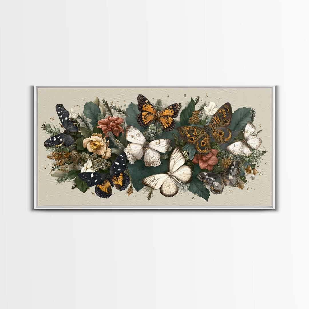 Butterfly Specimen Composition Framed Canvas Print, Animal Art, Cat Art, Living Room Decor, Fine Art, Creature, Art Print, ANI-2x1-19