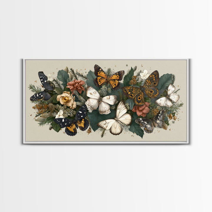 Butterfly Specimen Composition Framed Canvas Print, Animal Art, Cat Art, Living Room Decor, Fine Art, Creature, Art Print, ANI-2x1-19