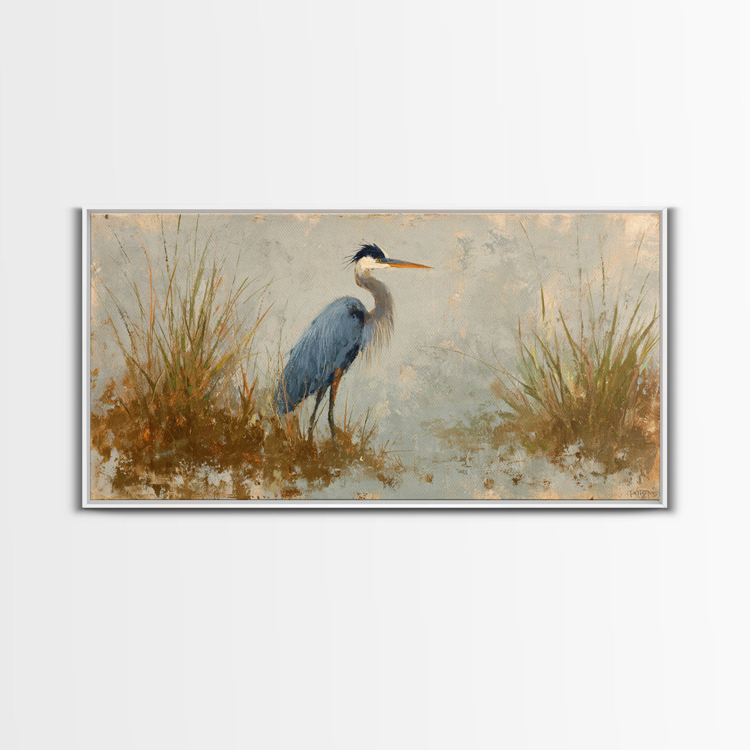 Blue Heron Standing Canvas Print, Animal Art, Printable, Living Room Decor, Fine Art, Creature, Nursery, Boho Wall Art, ANI-2x1-31