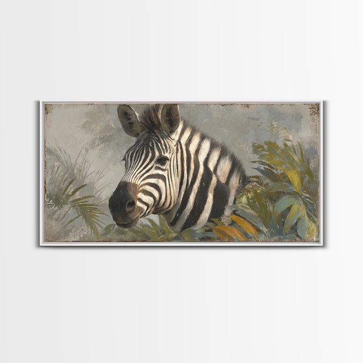 Zebra Portrait with Bold Graphic Stripe Pattern Canvas Print, Animal Art, Minimalist Decor, Living Room Decor, Creature, ANI-2x1-37