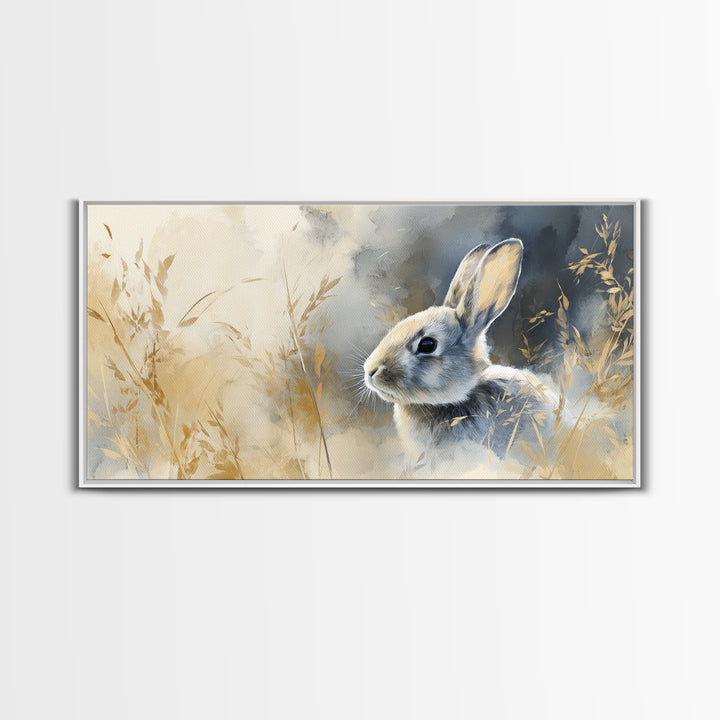 Curious Rabbit in a Soft Watercolor Meadow Canvas Print, Animal Art, Digital Art, Living Room Decor, Fine Art, Creature, ANI-2x1-49