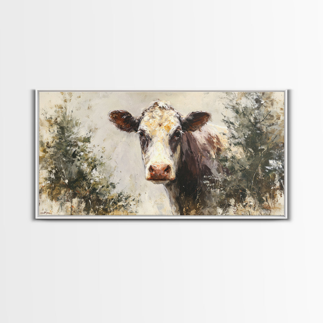 Gentle Cow Portrait Framed Canvas Print, Animal Art, Nursery Decor, Living Room Decor, Fine Art, Creature, Nursery Art, ANI-2x1-51