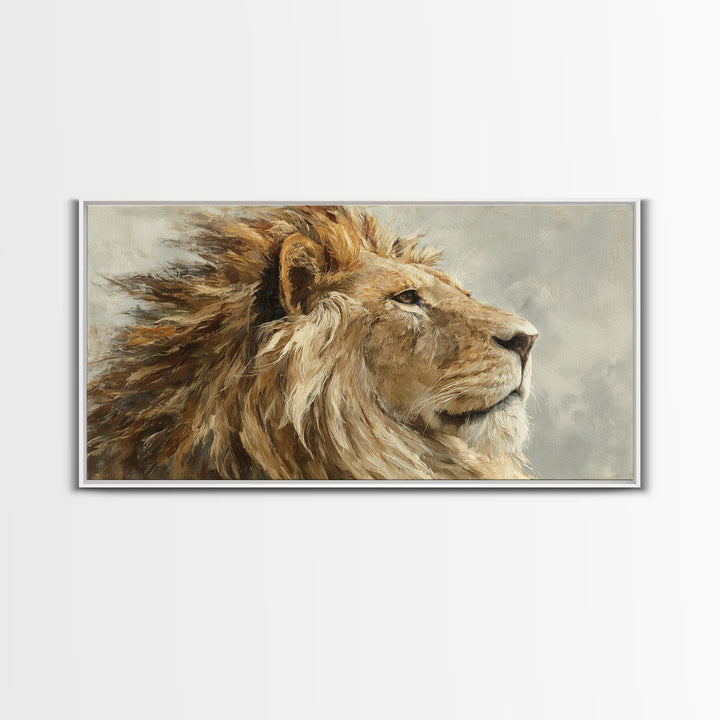 Regal Lion Profile Canvas Print, Animal Art, Printable, Living Room Decor, Oil Painting, Creature, Nursery, Boho Wall Art, ANI-2x1-53
