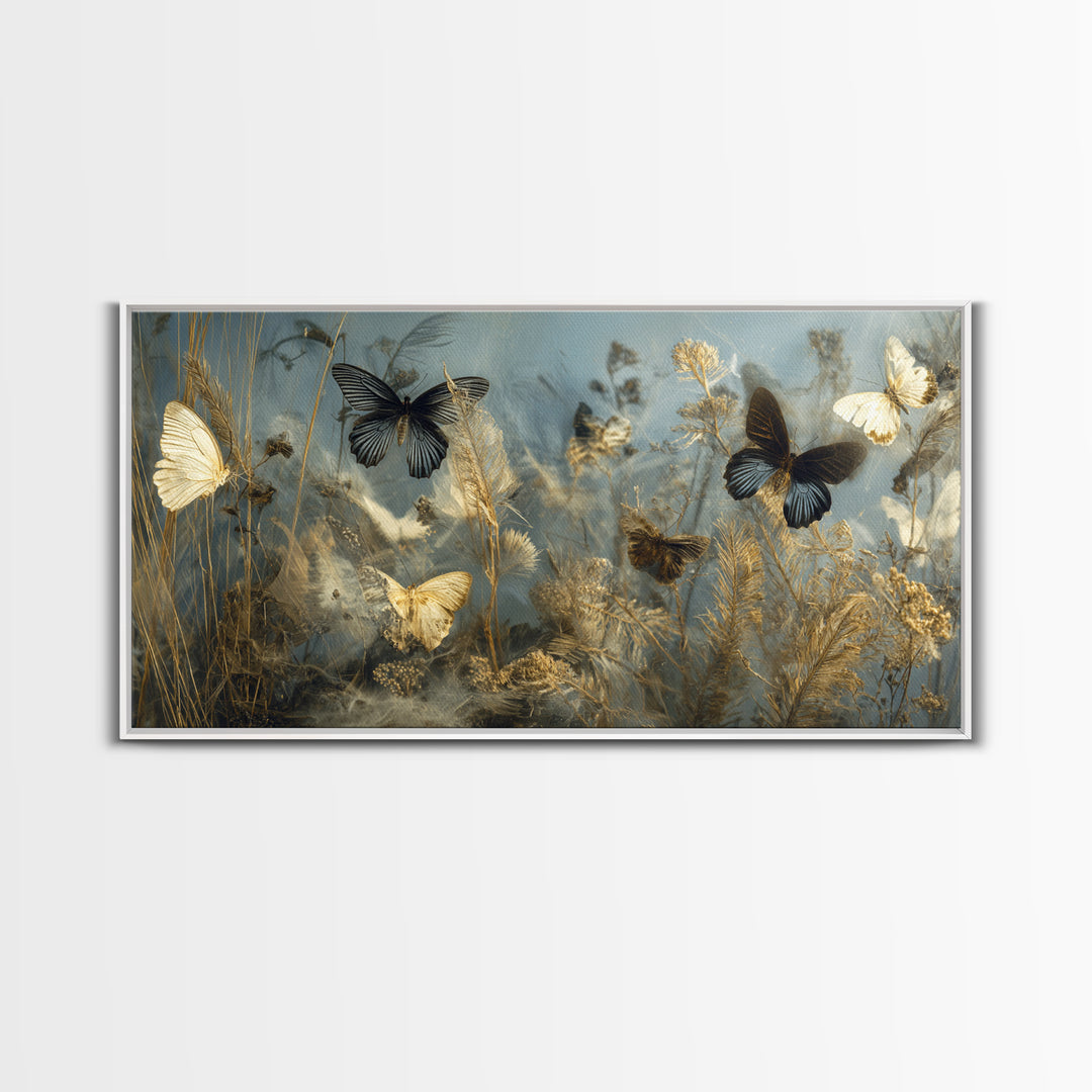 Butterfly Specimen Composition Framed Canvas Print, Animal Art, Trendy Wall Art, Living Room Decor, Fine Art, Creature, ANI-2x1-67