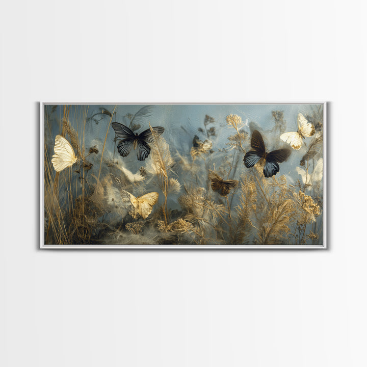 Butterfly Specimen Composition Framed Canvas Print, Animal Art, Trendy Wall Art, Living Room Decor, Fine Art, Creature, ANI-2x1-67