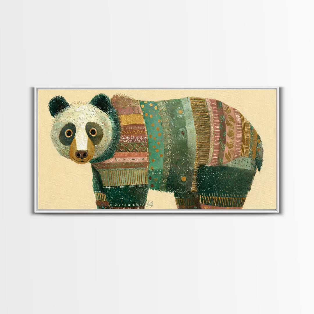 Whimsical Bear in a Patterned Sweater with Canvas Print, Animal Art, Wall Decor, Living Room Decor, Fine Art, Creature, ANI-2x1-70