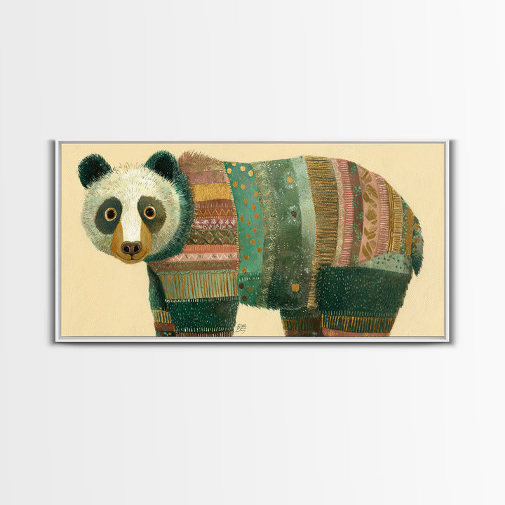 Whimsical Bear in a Patterned Sweater with Canvas Print, Animal Art, Wall Decor, Living Room Decor, Fine Art, Creature, ANI-2x1-70