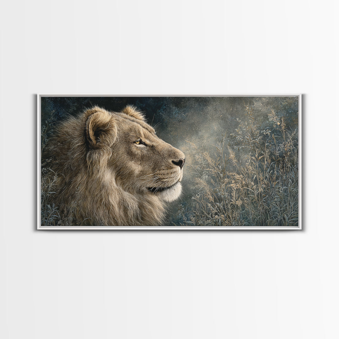 Regal Lion Profile Canvas Print, Animal Art, Printable, Living Room Decor, Oil Painting, Creature, Nursery, Boho Wall Art, ANI-2x1-77