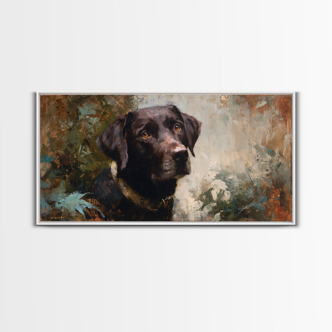 Dog Portrait with Painterly Collar and Loyal Framed Canvas Print, Animal Art, Printable Wall Art, Living Room Decor, Creature, ANI-2x1-81