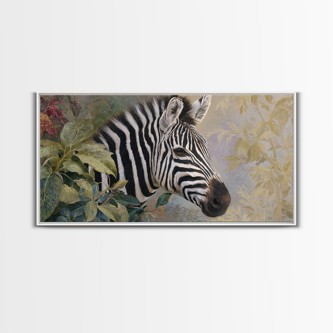 Zebra Portrait with Bold Graphic Stripe Pattern Canvas Print, Animal Art, Original Painting, Living Room Decor, Creature, ANI-2x1-85