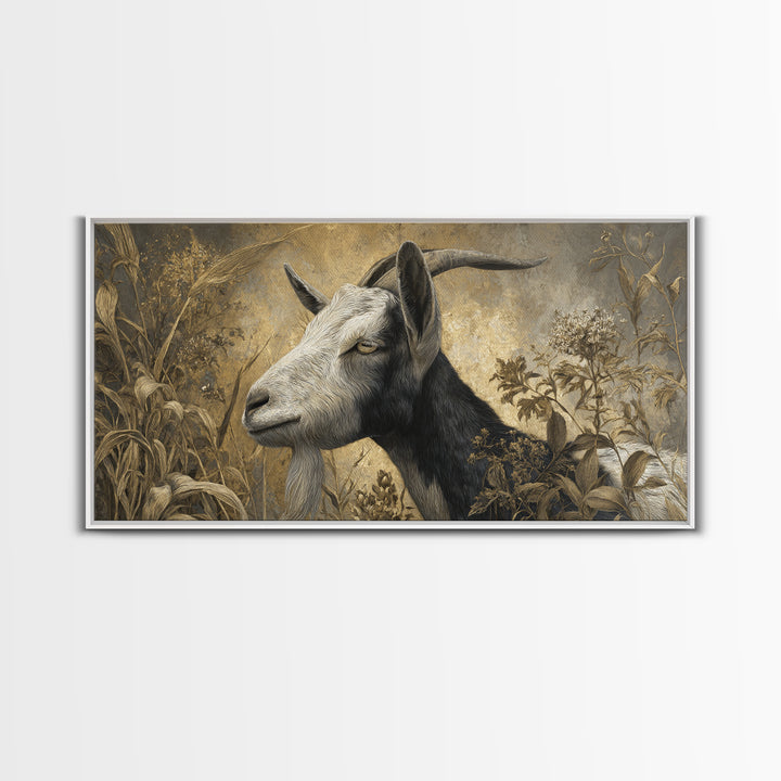 Goat Portrait with Rustic Folk Art Personality Canvas Print, Animal Art, Oil Painting, Living Room Decor, Fine Art, Creature, ANI-2x1-89