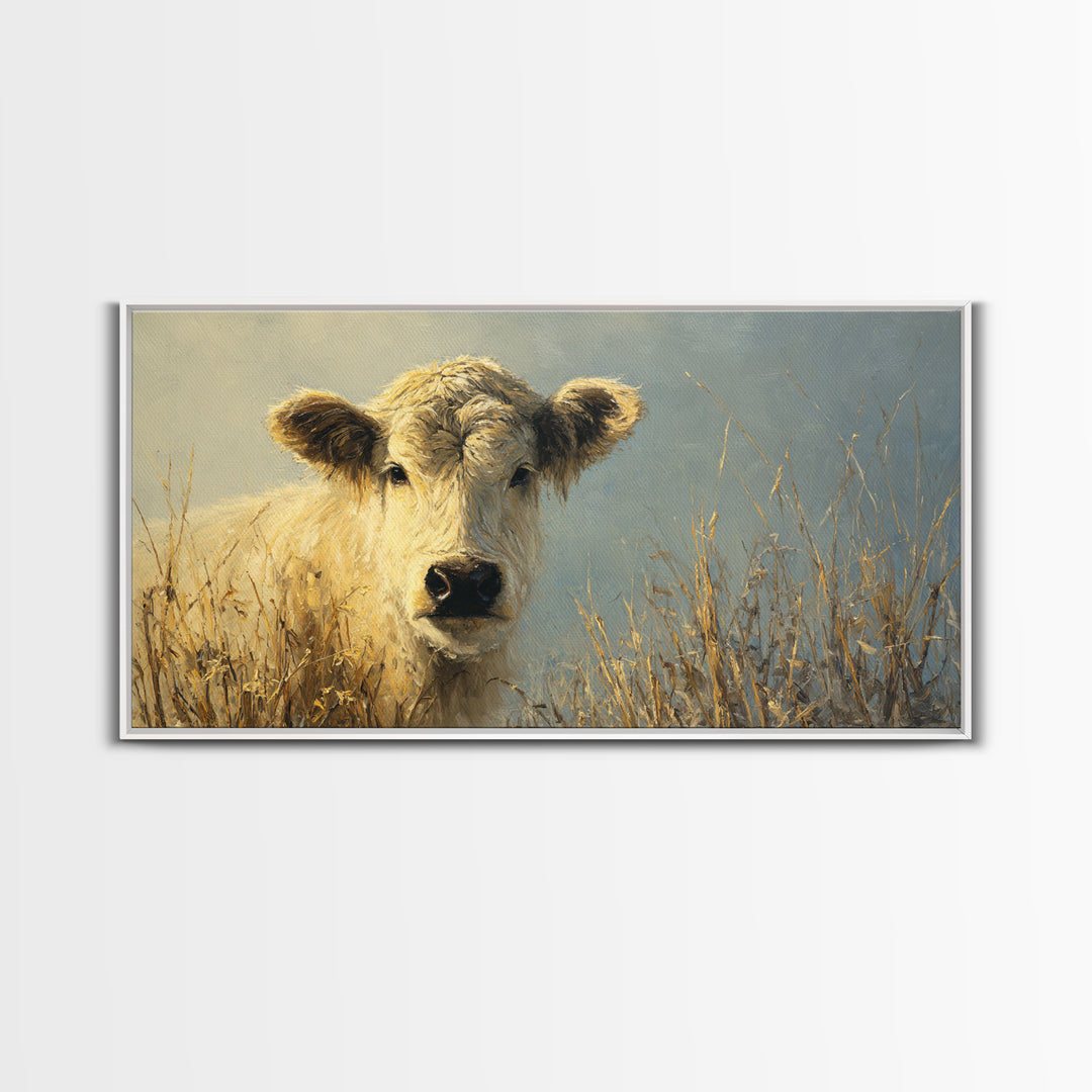 Gentle Cow Portrait Framed Canvas Print, Animal Art, Original Art, Living Room Decor, Fine Art, Creature, Safari Nursery Decor, ANI-2x1-99