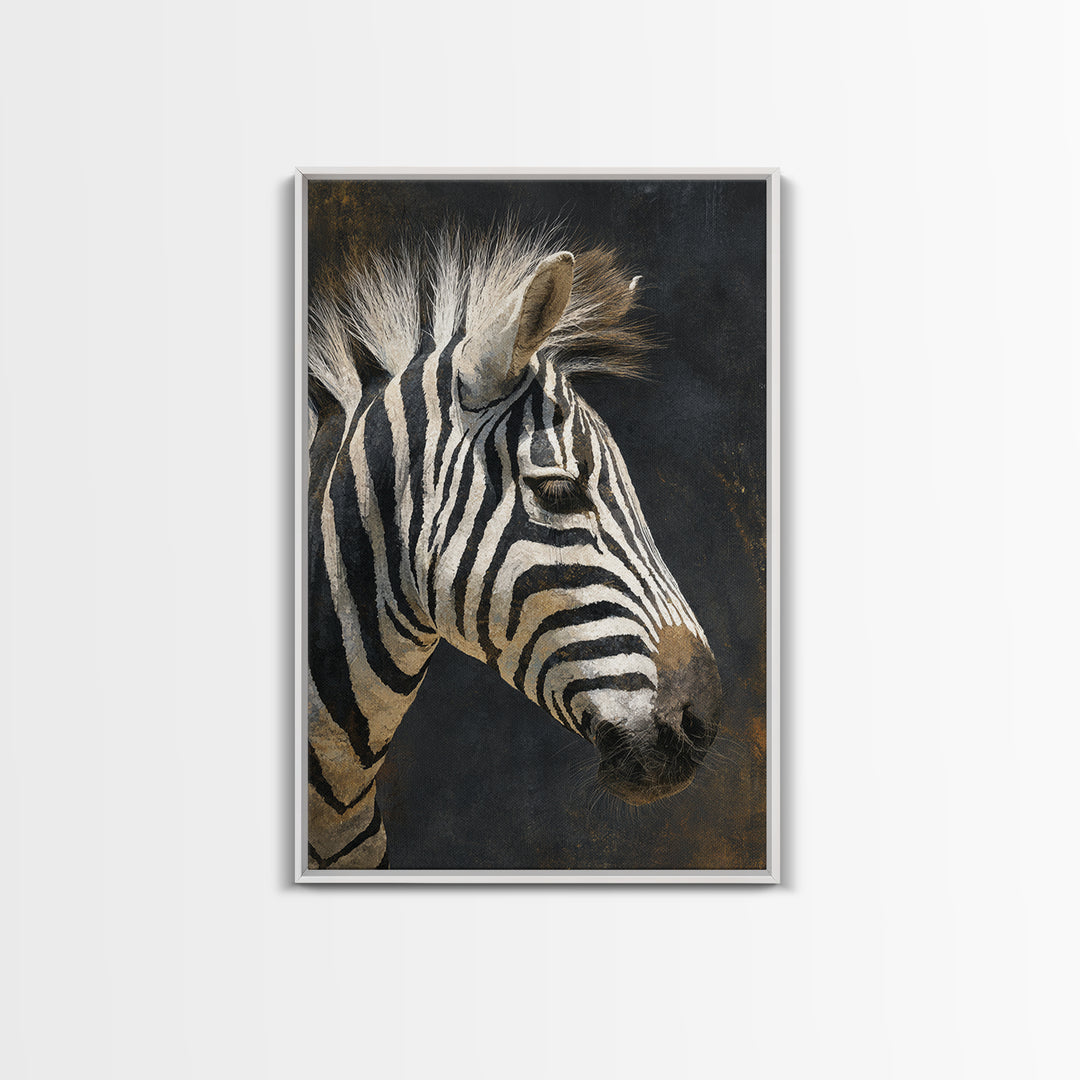 Zebra Portrait with Bold Graphic Stripe Pattern Framed Canvas Print, Animal Art, Wall Art, Living Room Decor, Creature, ANI-2x3-1