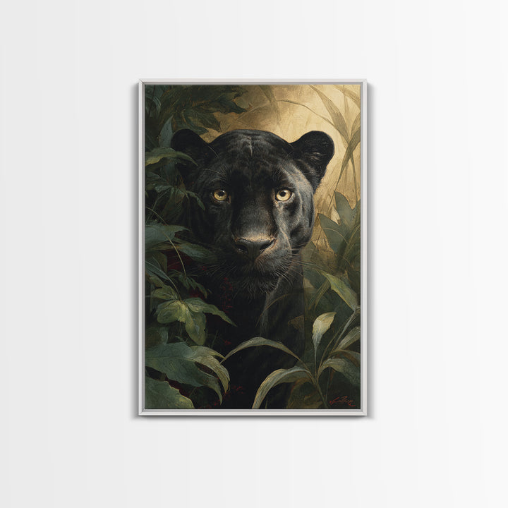 Dramatic Black Panther Emerging from Deep Jungle Canvas Print, Animal Art, Art Print, Living Room Decor, Oil Painting, Creature, ANI-2x3-14