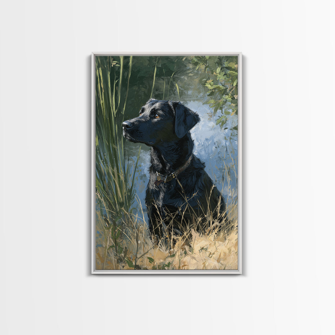 Dog Portrait with Painterly Collar and Loyal Framed Canvas Print, Animal Art, Contemporary Art, Living Room Decor, Creature, ANI-2x3-21