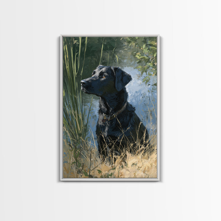 Dog Portrait with Painterly Collar and Loyal Framed Canvas Print, Animal Art, Contemporary Art, Living Room Decor, Creature, ANI-2x3-21
