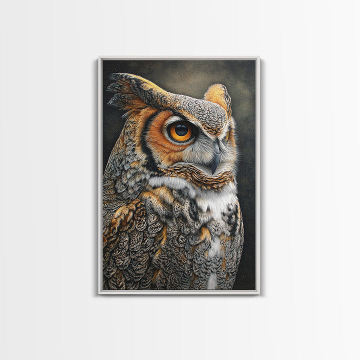 Owl with Moonlit Feathers and Celestial Accents Canvas Print, Animal Art, Art Print, Living Room Decor, Fine Art, Creature, ANI-2x3-23