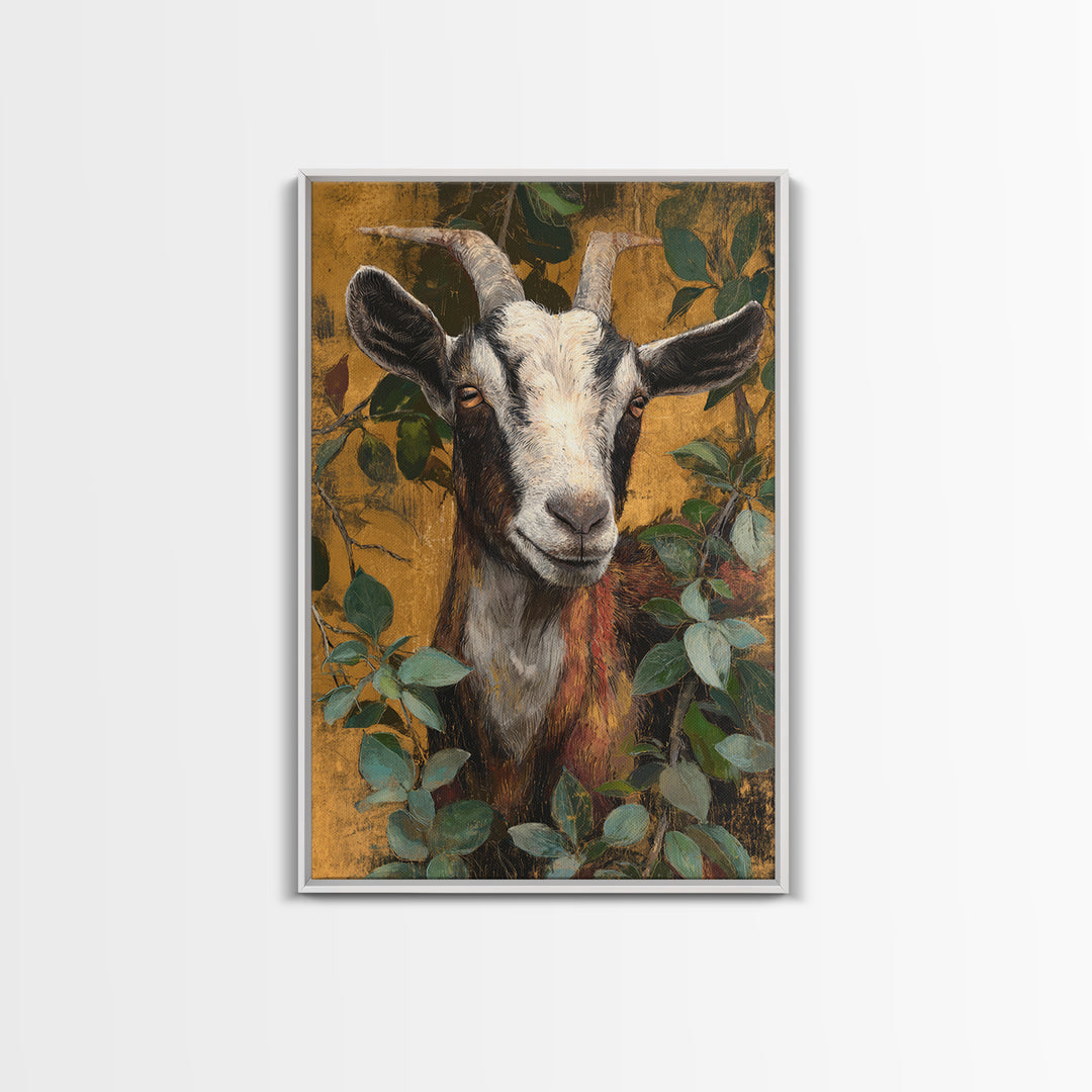 Goat Portrait with Rustic Folk Art Personality Canvas Print, Animal Art, Home Decor, Living Room Decor, Fine Art, Creature, ANI-2x3-29