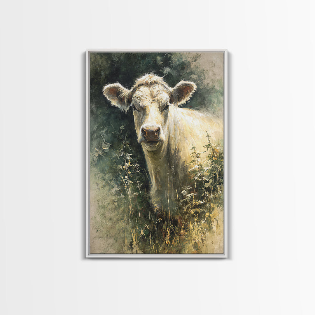 Gentle Cow Portrait Canvas Print, Animal Art, Minimalist Decor, Living Room Decor, Oil Painting, Creature, Digital Wall Art, ANI-2x3-39