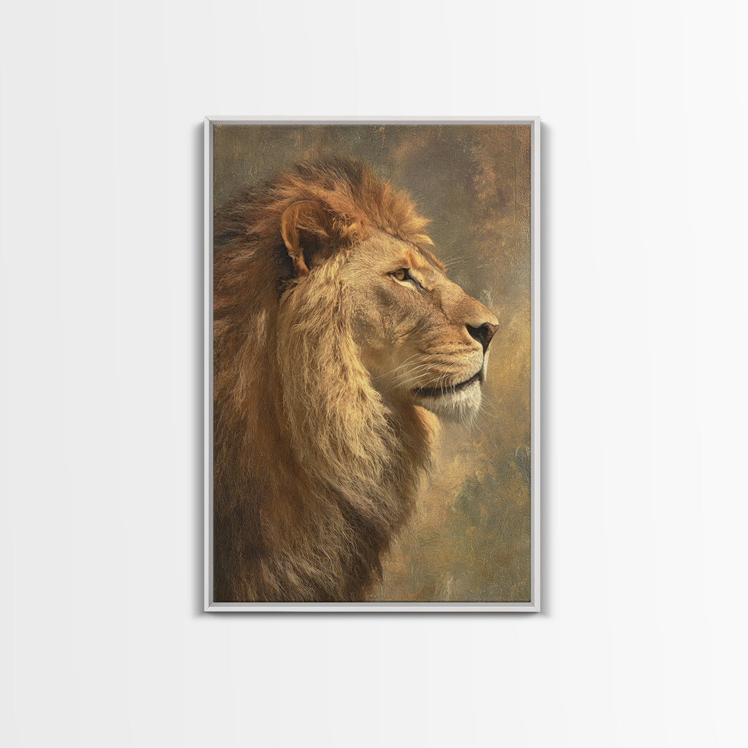 Regal Lion Profile Framed Canvas Print, Animal Art, Decor, Living Room Decor, Abstract Art, Creature, Printable Art, ANI-2x3-41