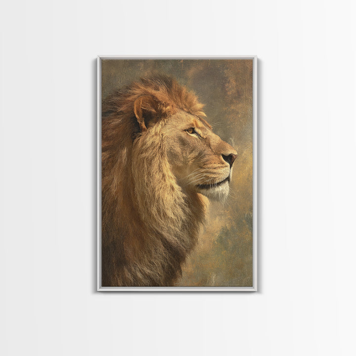 Regal Lion Profile Framed Canvas Print, Animal Art, Decor, Living Room Decor, Abstract Art, Creature, Printable Art, ANI-2x3-41