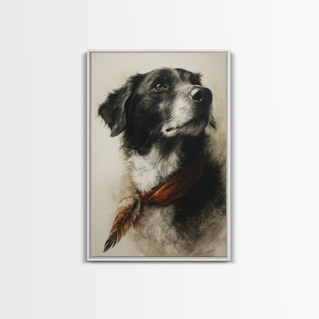 Dog Portrait with Painterly Collar and Loyal Canvas Print, Animal Art, Digital Prints, Living Room Decor, Fine Art, Creature, ANI-2x3-45