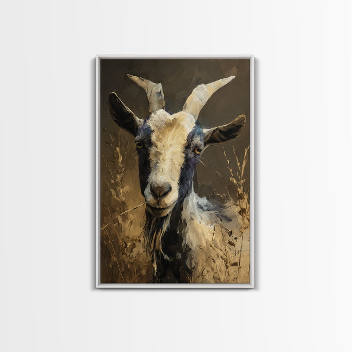 Goat Portrait with Rustic Folk Art Personality Canvas Print, Animal Art, Home Decor, Living Room Decor, Fine Art, Creature, ANI-2x3-5