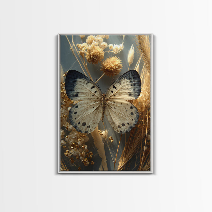 Butterfly Specimen Composition Framed Canvas Print, Animal Art, Textured Painting, Living Room Decor, Fine Art, Creature, ANI-2x3-55