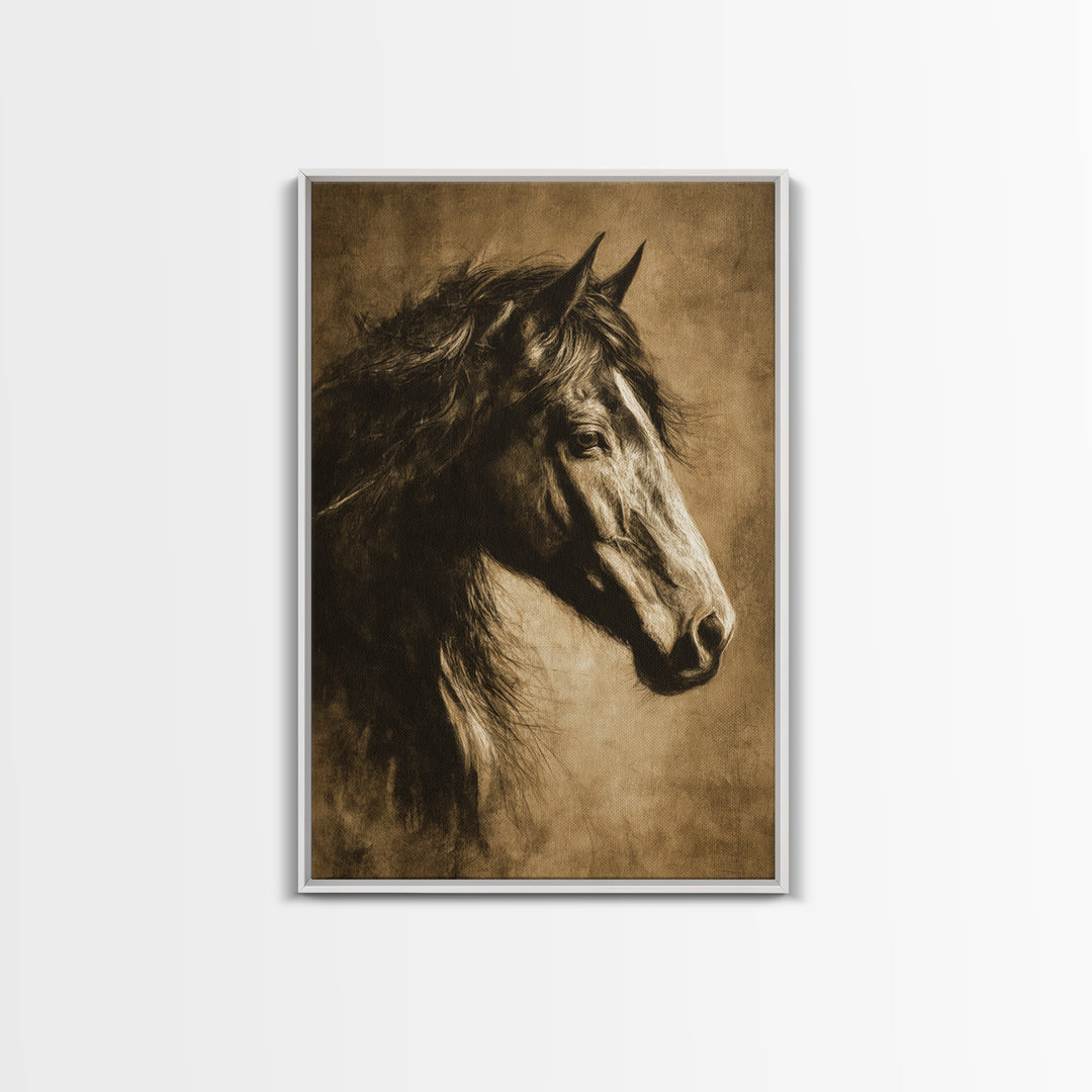 Majestic Horse Head Framed Canvas Print, Animal Art, Wall Decor, Living Room Decor, Oil Painting, Creature, Nursery Wall Art, ANI-2x3-59