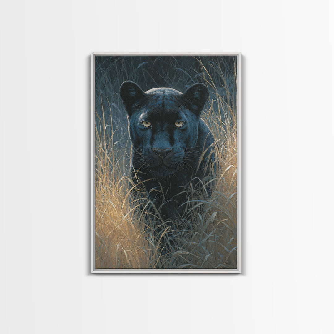 Dramatic Black Panther Emerging from Deep Jungle Canvas Print, Animal Art, Print, Living Room Decor, Abstract Art, Creature, ANI-2x3-62